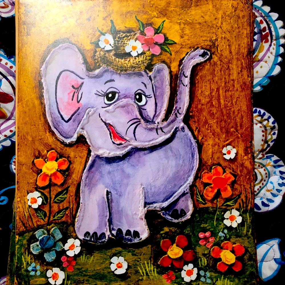 Edna Vera vintage elephant lithograph